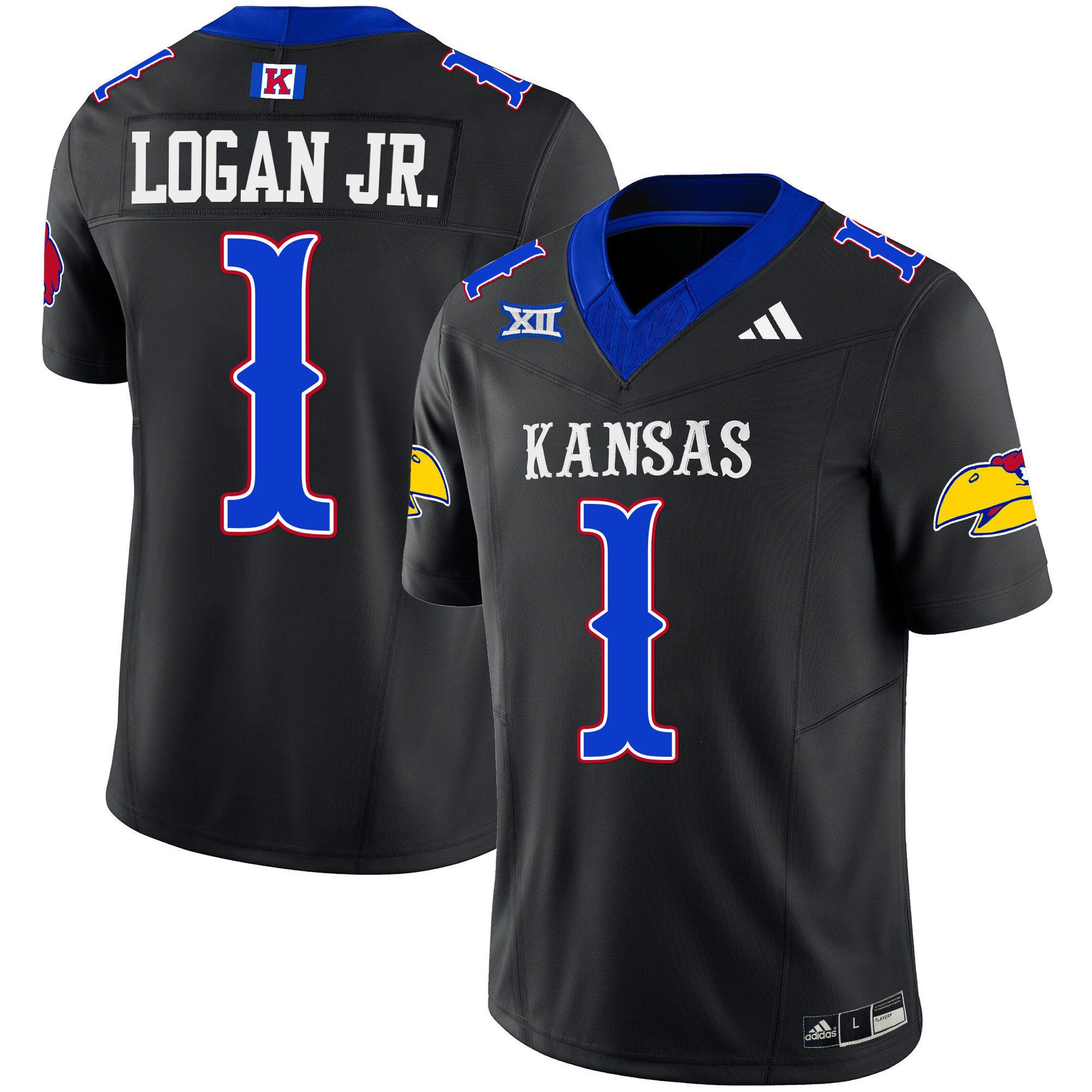 Men Kansas Jayhawks #1 Logan jr Black 2024 Blackhawk Vapor Limited NCAA Jersey
